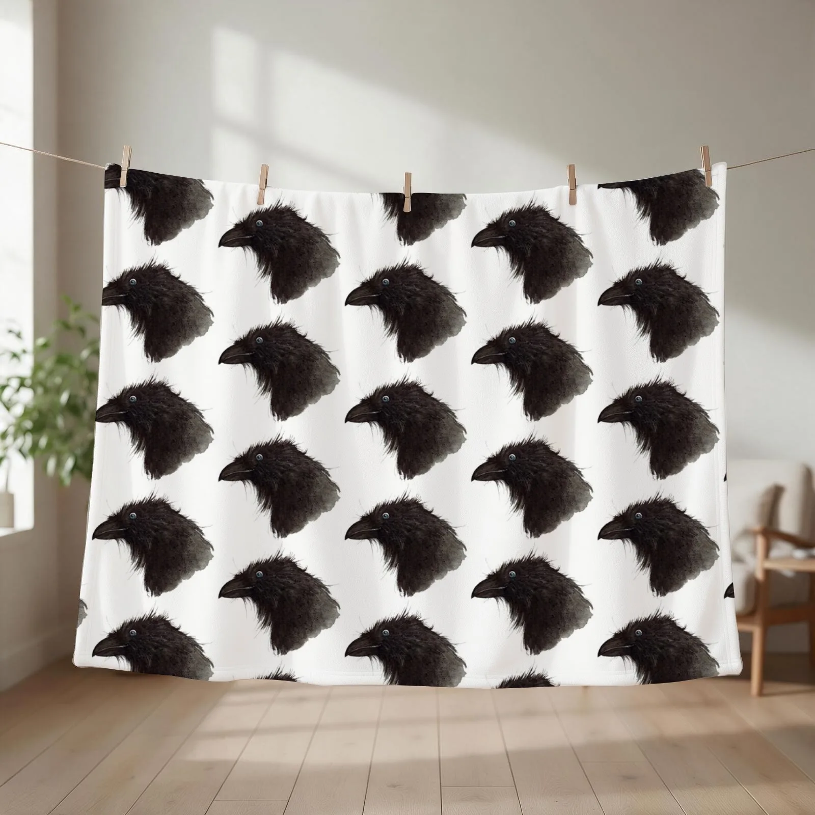 raven - raven bird - crow - bird jackdaw Throw Blanket couch cozy soft plush fuzzy picnic outdoor blanket