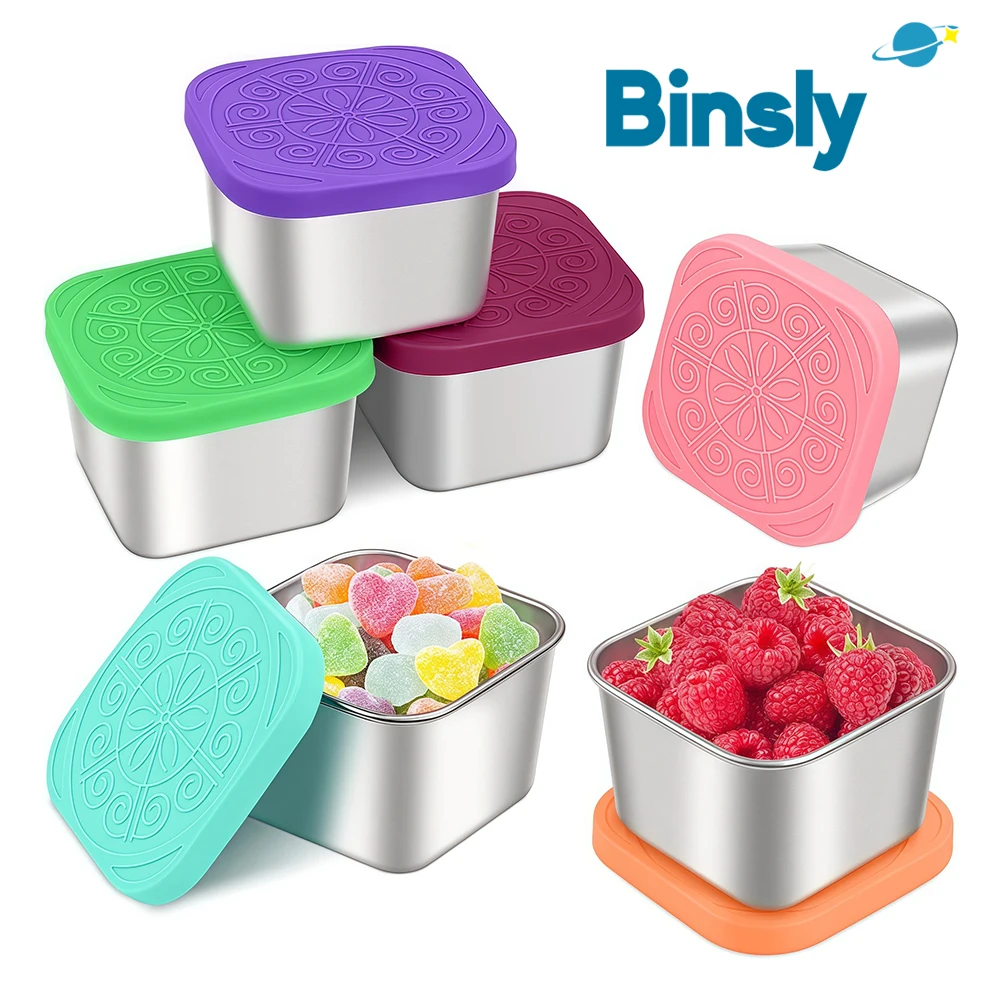 6個セット 漏れ防止 6オンス ステンレス製 スナックランチコンテナセット 小型食品保存容器 シリコン蓋付き