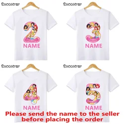 Disney Princess Number Bow Print T shirt Kids Clothes 1 2 3 4 5 6 7 8 9 Years Birthday Girls Customize Name T-Shirts Baby Tops