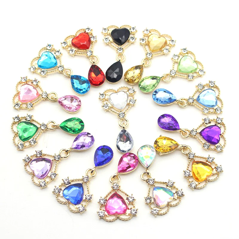 10Pcs Peach Heart Alloy Water Rhinestone Exquisite Pendant Jewelry Accessories Diy Wedding Clothing Bow Decoration Accessories