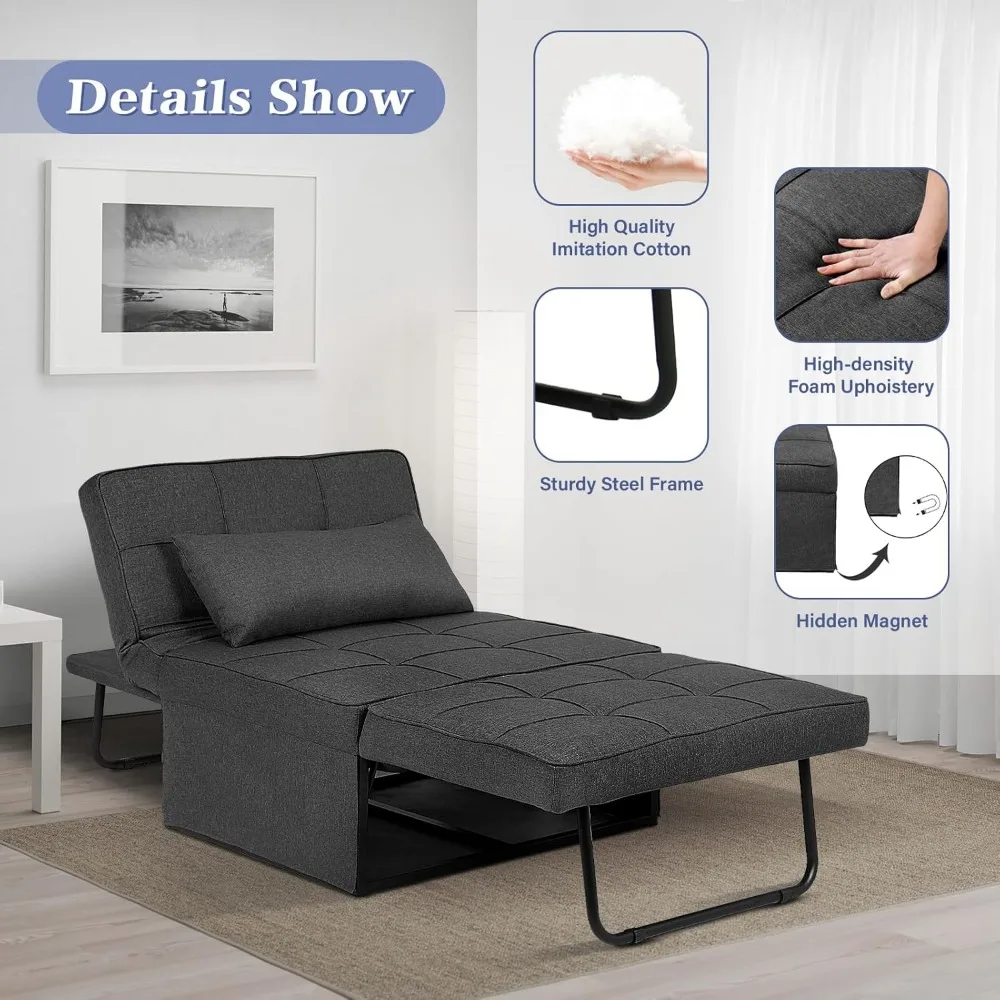 Multifunctional 4-in-1 Convertible Sleeper Sofa with Ottoman, Breathable Linen Fabric, Adjustable Backrest for Comfortable Seati