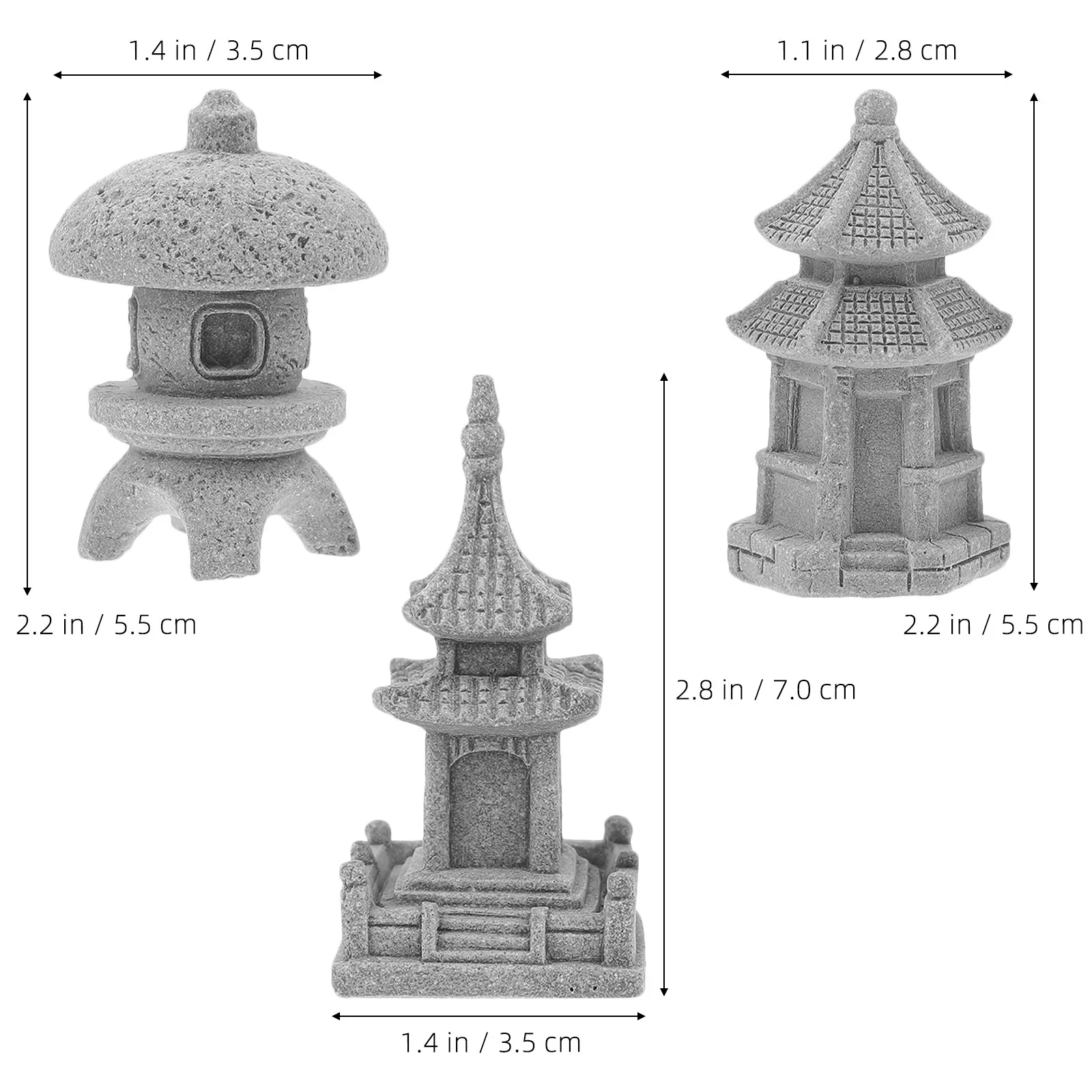 3Pcs Sandstone Pagoda Statue Garden Ornament Mini Pavilion Decor for Bonsai Landscape Yard Balcony Desktop Micro Scene