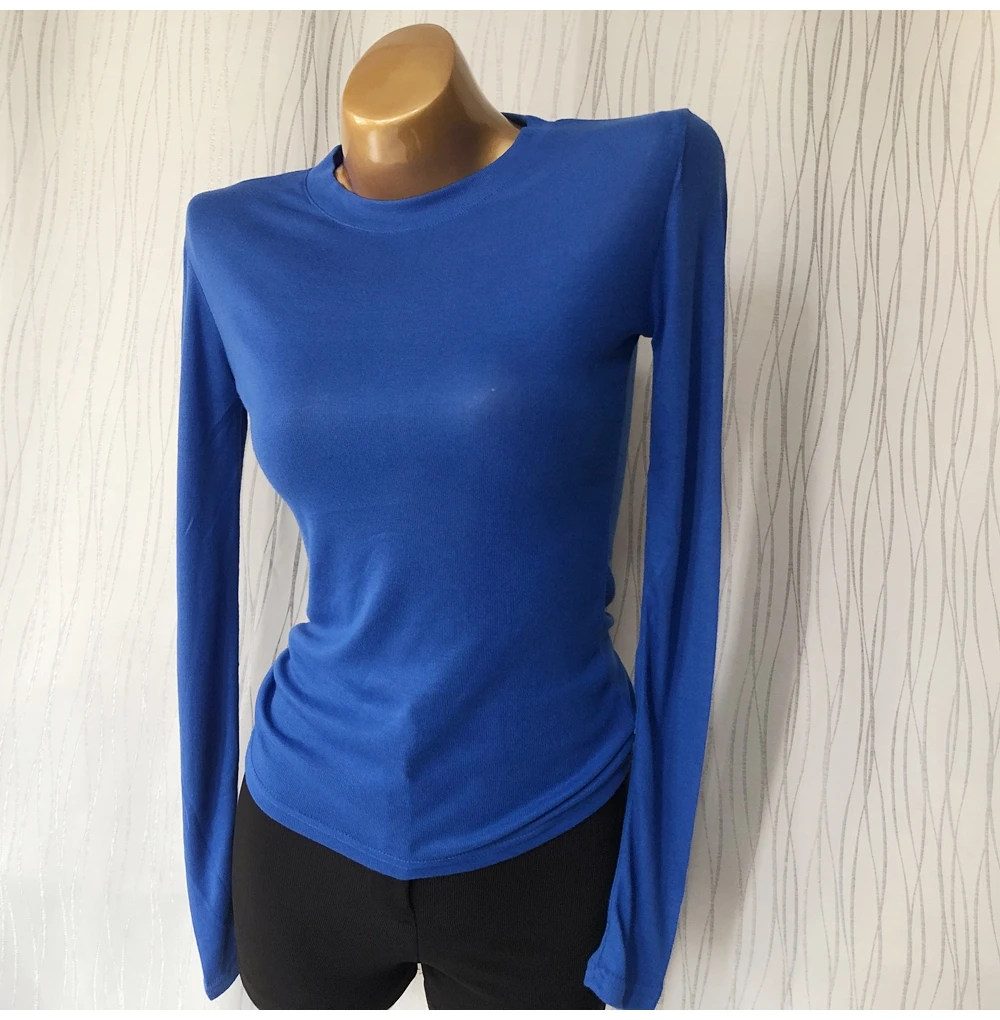 Zhi Che Women's Slim Fit Long Sleeve T-Shirt round Neck Base Shirt Slightly Transparent Top Korean Style Commute Fashion