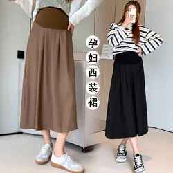 2024 Spring Summer Casual Maternity Skirts High Elastic Waist Belly Straight Clothes for Pregnant Women Pregnancy Pleated Loose