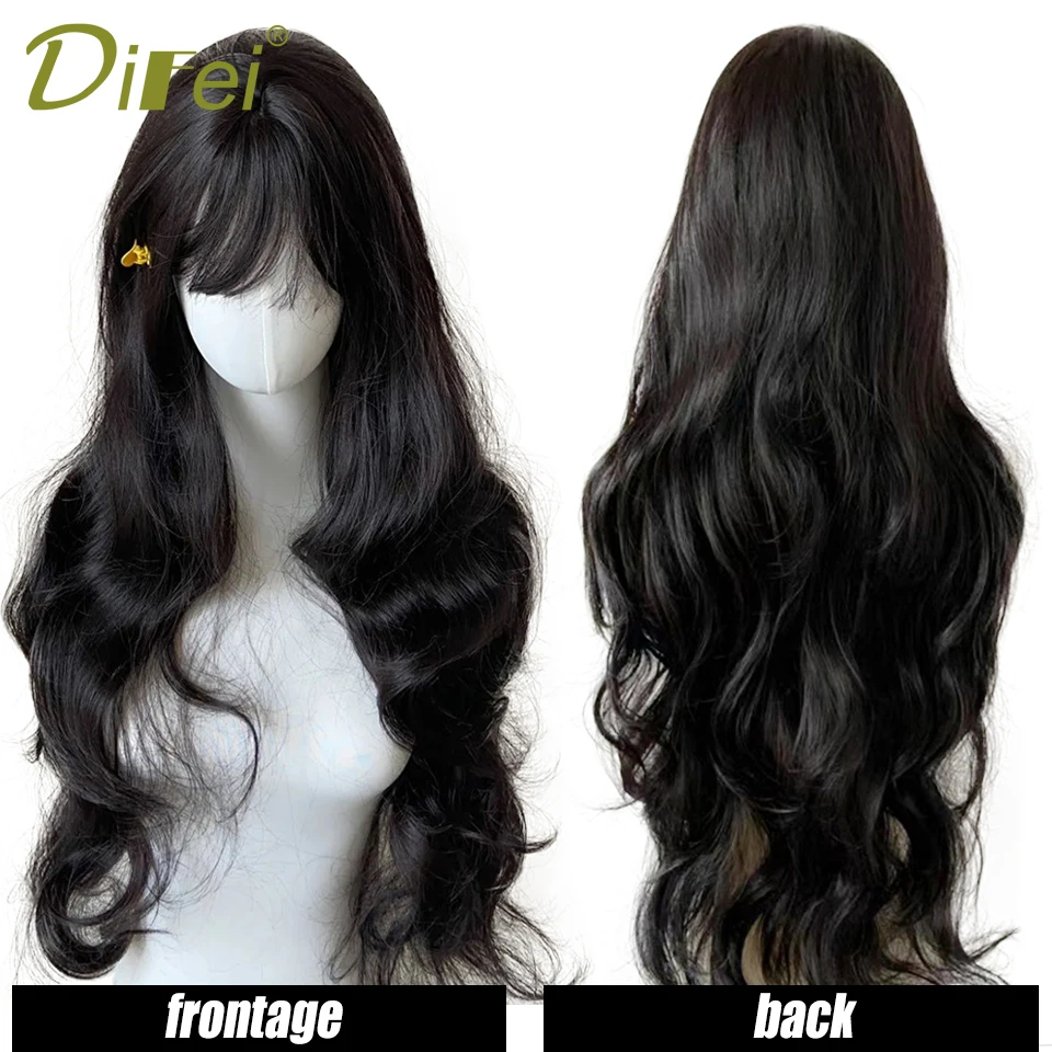 DIFEI Synthetic Wig Head Spinning Style Big Wave Long Hair straight bangs fresh Lolita Daily Holiday Big Wave Long Hair Wig