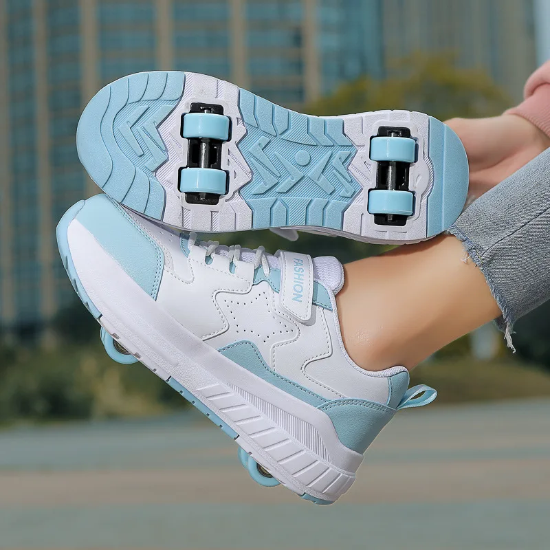 Roller Skating Shoes for Children, Deformation Casual Shoes , Comfortable Four Wheel, Fashionable Skate Shoes for Kids, 2025