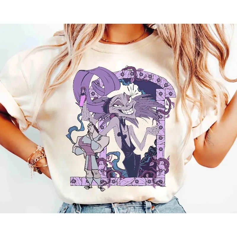 أشرار ديزني العتيقة Yzma وكرونك تحول إلى ملوك لقمصان الهالوين. تي شيرت برسومات ملابس الشارع القطنية للجنسين