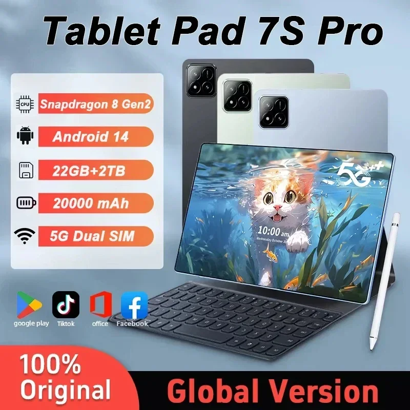 

2025 New Original Pad 7S Pro Tablet 22GB+2TB Snapdragon 8 Gen 2 11inch Android 14 5G Dual SIM HD 4K WiFi GPS Tablet PC