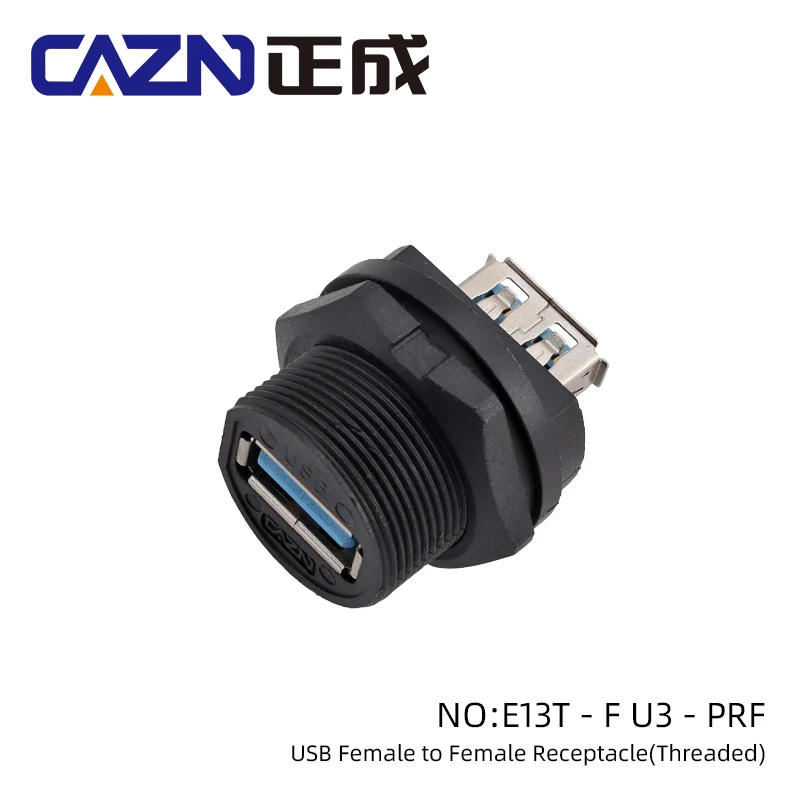 USB3.0 Waterproof Threaded Female Connector PCB Back Mounted Socket for Data Transfer