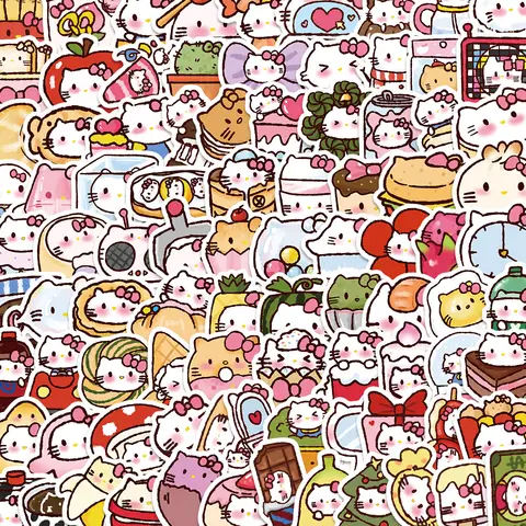 90pcs Sanrio Mini Hello Kitty Food Super Cute Cartoon Stickers Girl Gift Decal DIY Skateboard Phone Fridge Guitar Decoration