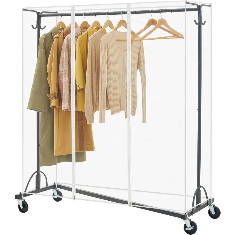 

Z Clothes Rack with Cover, Dustproof Clothes Rack with 2 Durable Zippers, Rolling Clothes Rack Heavy Duty, Metal Clothing Racks