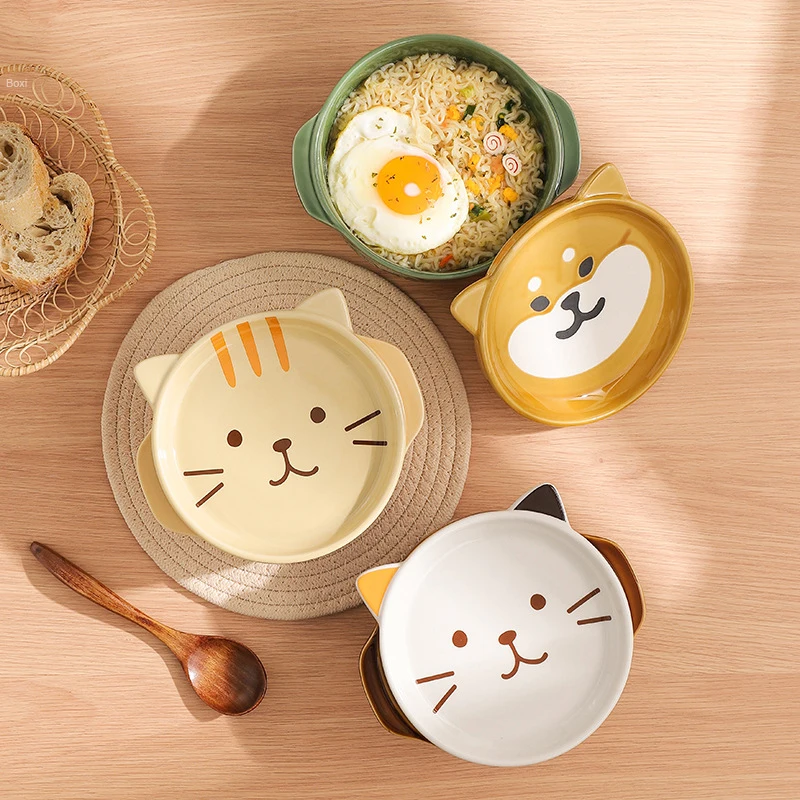 Imagem -02 - Gato dos Desenhos Animados Japoneses Ramen Bowl com Tampa Cerâmica Bonito Conveniência Noodle Soup Salad Fruit Rice Bowl Home Kitchen Talheres Presente