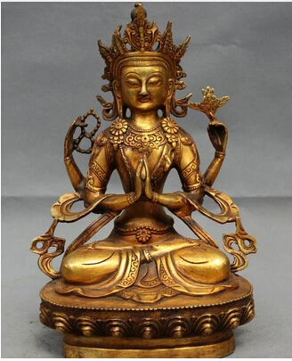 

Copper Brass CHINESE crafts decor Asian voge S5245 12 " Folk Bronze Gilt 4 Chenrezig buda Kwan - Yin Bodhisattva