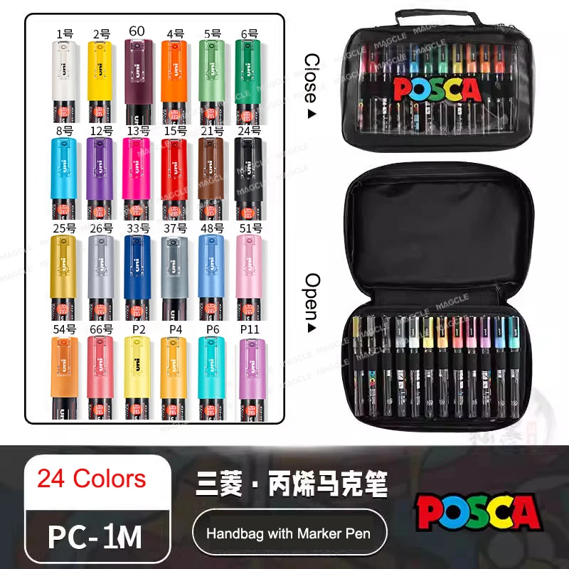 Uni Posca 24/36 Kleuren Markers, Acryl Schilderij Pen met Posca Opbergtas Japanse Briefpapier Kunstbenodigdheden voor Schilderen Graffiti - afbeelding 1