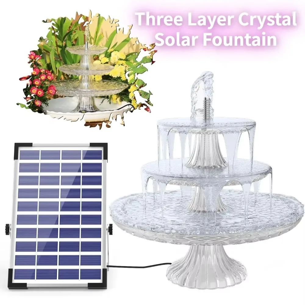 

5.5W Crystal Three-layer Flowing Aluminum Alloy Frame Detachable DIY Solar Fountain Pump for Garden Pool Bird Bath Bird Feeder