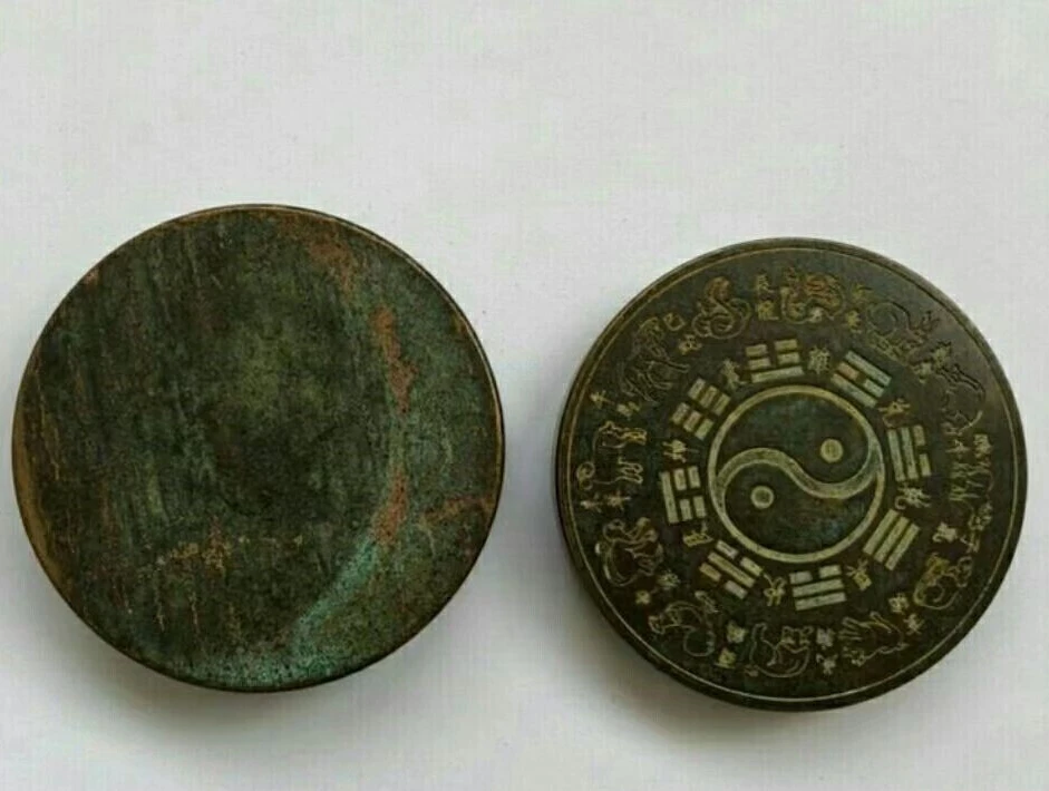 Bronze ink box with patterns of the twelve zodiac signs and eight trigrams China