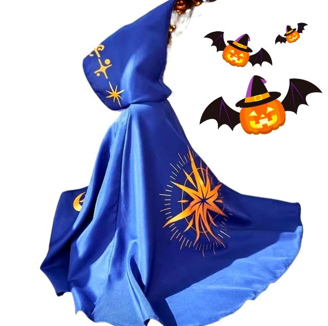 

New Halloween Magician Wizard Cosplay Black Pointed Cape Costume Carnival Girls Kid Star Party Home Decorations Children Decor