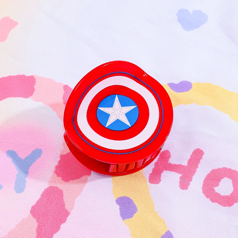 Acrylic Round Star Shield Hair Claw Clip Red White Blue Circle Pattern Hair Clip Women Cartoon Party Hair Barrettes