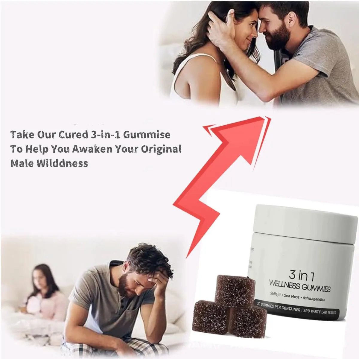 3 In 1 Wellness Gummies Shilajit Sea Moss Ashwagandha Supplement Improves for Man Energy Stamina, Male Power view 5