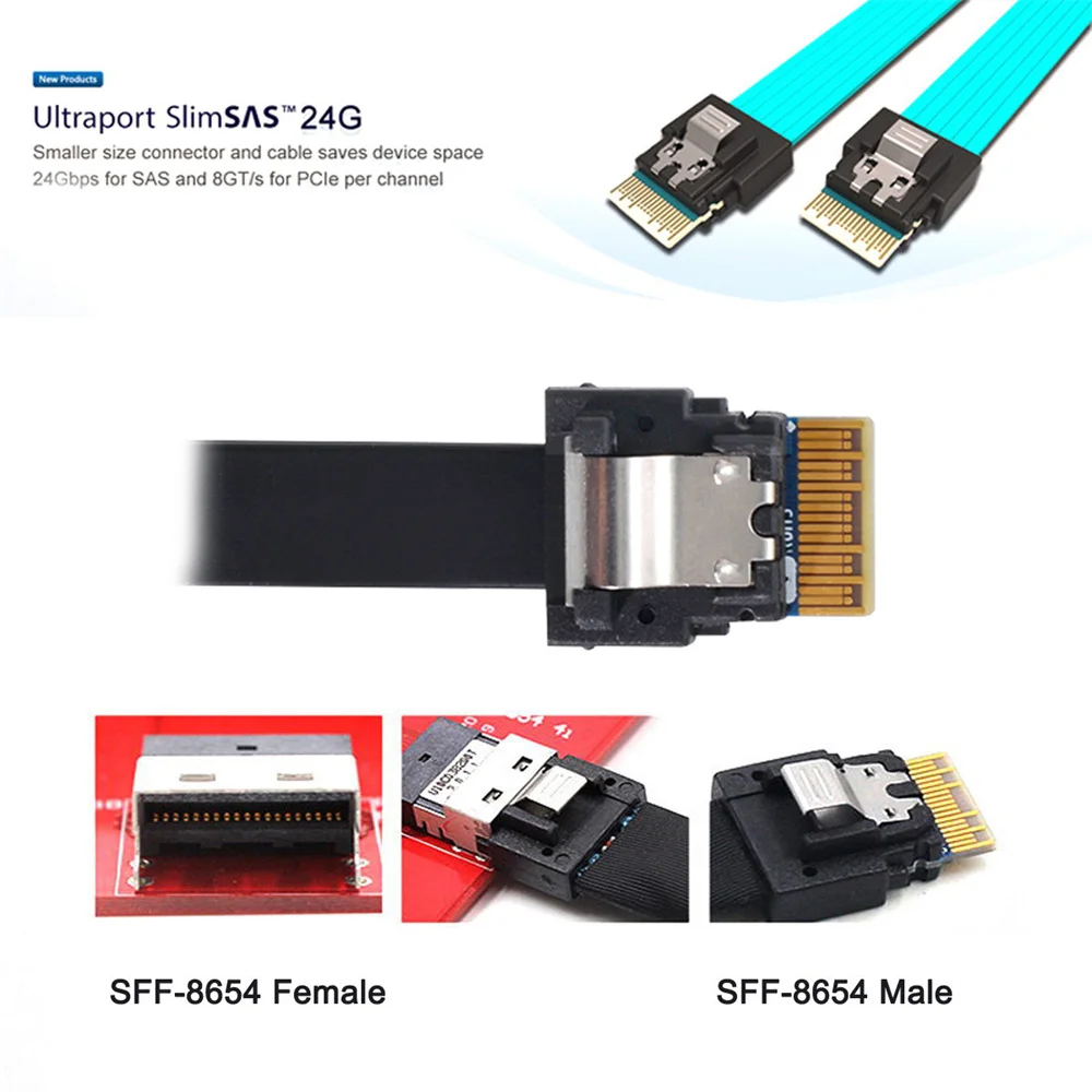 PCI-E Slimline SAS 4.0 SFF-8654 4i Cable 38pin Host to SFF-8654 Slim SAS  Target