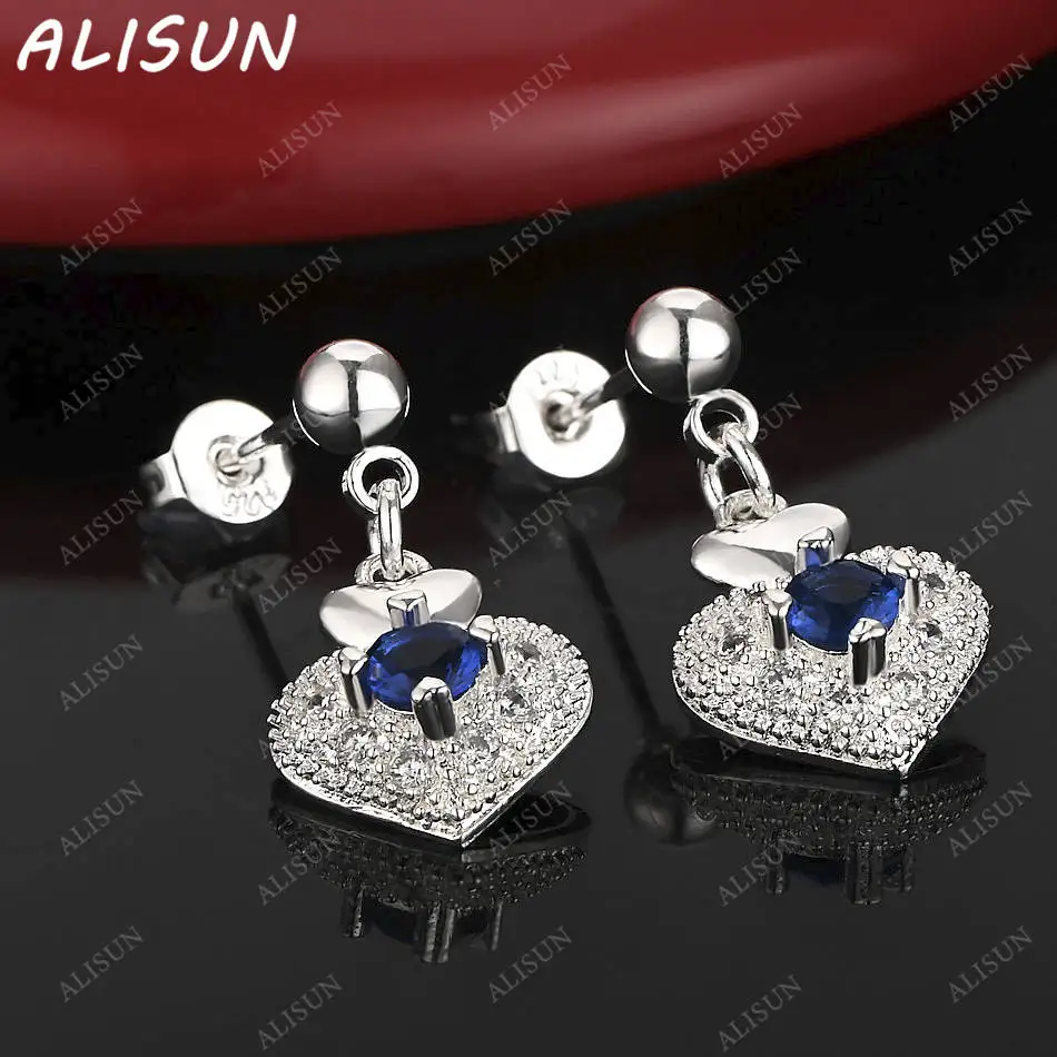 

ALISUN 925 Sterling Silver Blue Zircon Hearts Stud Earrings For Women Fashion Jewelry Charm Grace Noble Wedding Accessories