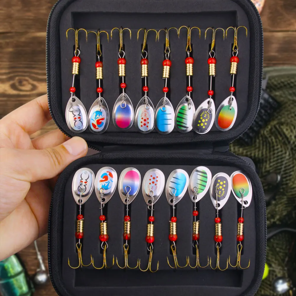 Juego de cucharas de pesca, señuelos de 16 Uds., cebos de Metal para lanzar Spinner, cebos de pesca, Kits de Señuelos de Pesca con bolsa de almacenamiento, estuche para Lucio y carpa