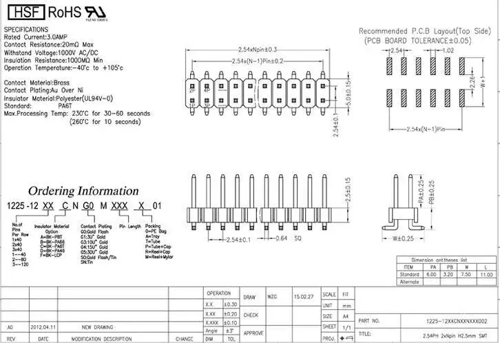 1 Stück Einreihiger SMD-Stiftleistenverbinder für Oberflächenmontage 1X40 Rastermaß 2,54 mm Dual 2×40Pin Vertikal – Detail 2