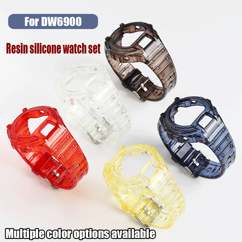 TPU Transparent Color Resin Watch Strap For Casio G-Shock DW-6900 DW-6600 DW6903 Men Silicone Case + Watchband Watch Accessories