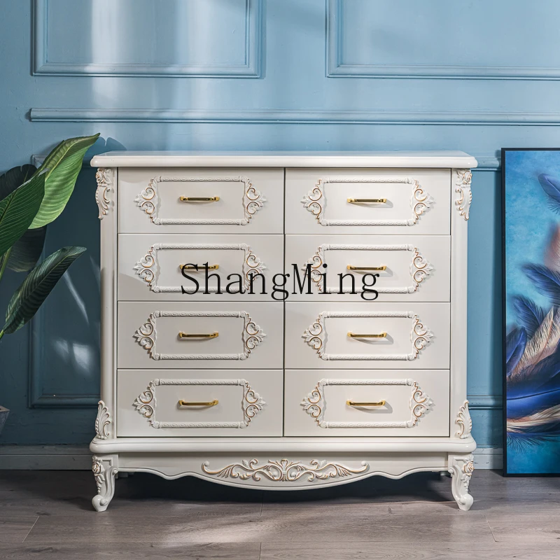 

CL solid wood six-chest cabinet simple modern storage cabinet white ivory white bedroom living room