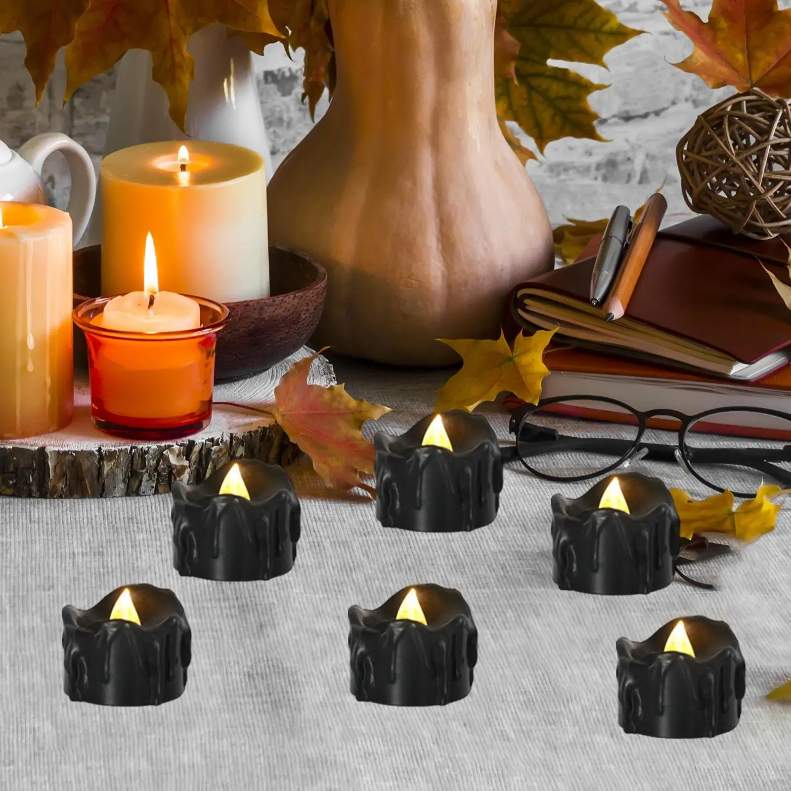 Realistic Flickering LED Tealight Candles Fake Electric for Votive Lamp Wedding Decoration Creative Teardrop Black Plastic