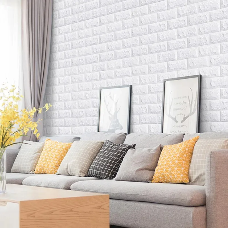 10M 3D Brick Pattern Wall Stickers Self-Adchive Wallpaper DIY Waterproof Living Room Bedroom Kitchen Wall Background Home Decor