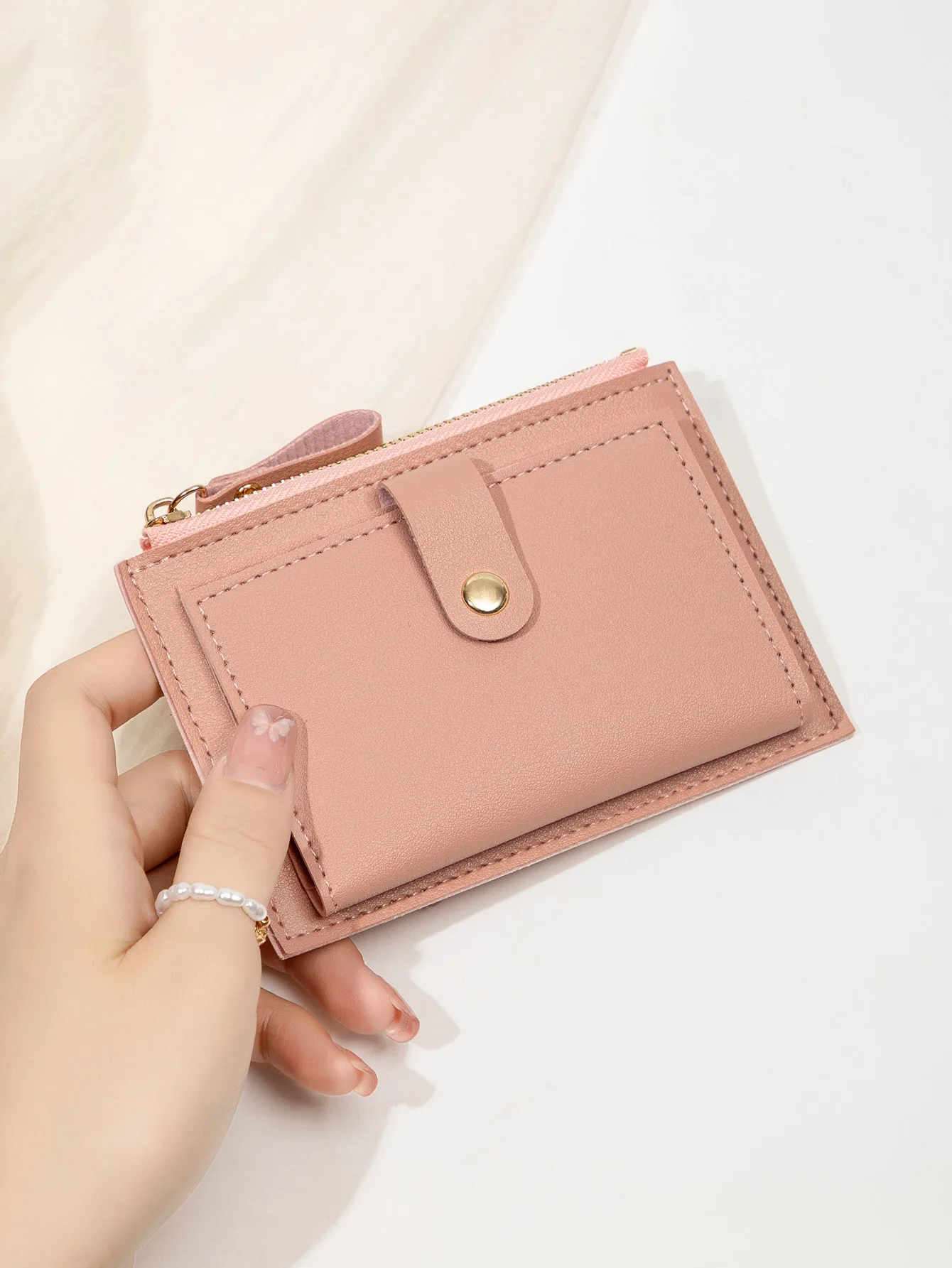 Fashionable Simple and ultrathin women's short Wallet Lightweight Portable ID Card Credit Card Holder Bifold Zipper Small Wallet - view 4