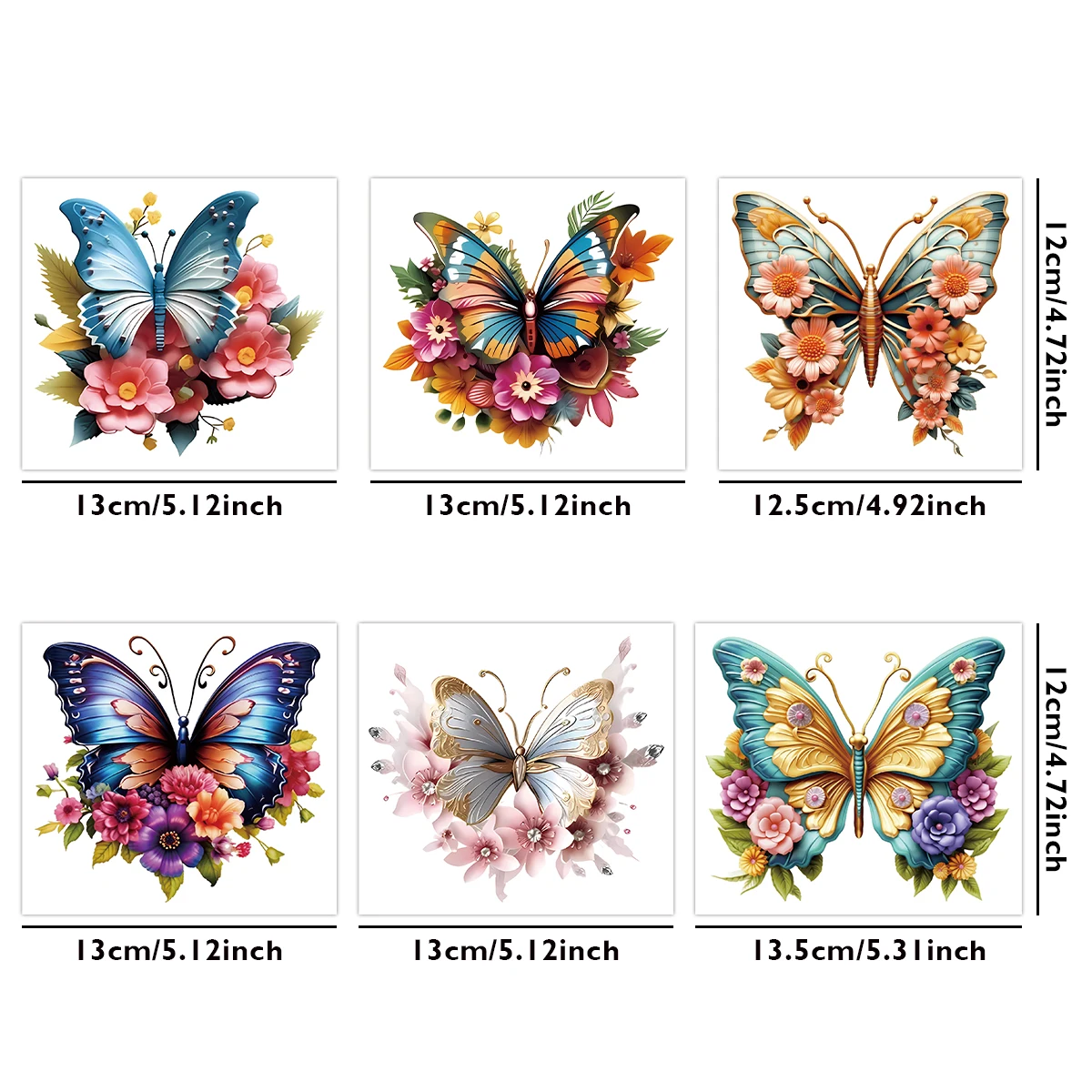 6pcs/pack 3D Butterflies and flowers UV DTF Transfer Stickers for Cup Mug Water Bottle, DIY Waterproof Stickers UV DTF Cup Wraps