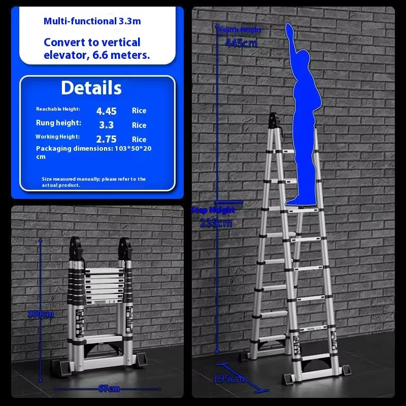 Reinforced aluminum alloy telescopic ladder, integrated folding ladder straight ladder, double support telescopic ladder