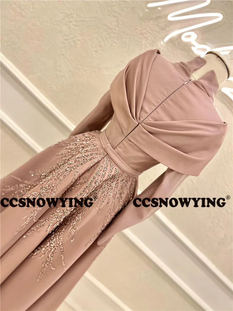 Exquisite Beaded Long Sleeve Muslim Hijab Evening Dresses High Neck Formal Party Gown Arabic Kaftan Islamic Robes De Soirée