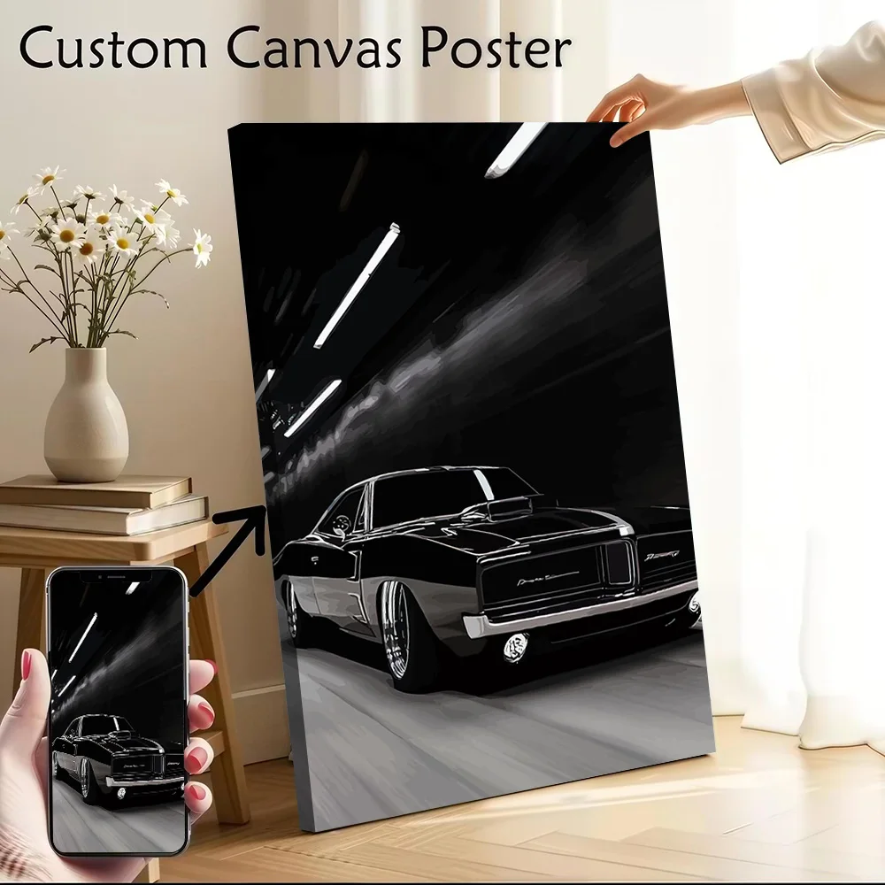 Black Sports Car Charger Canvas Poster Customizable Pictures Wall Art Canvas Painting for Room Decoration Gaming Wand Deko Home