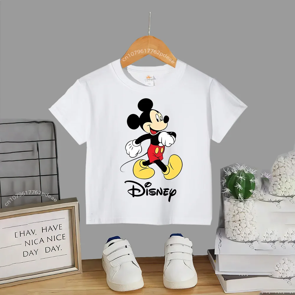 Teen Disney Summer Clothing 100% Cotton T-shirt Happy Mickey Print Kids Top Cotton T-shirt Boys Girls Comfortable Casual T-shirt