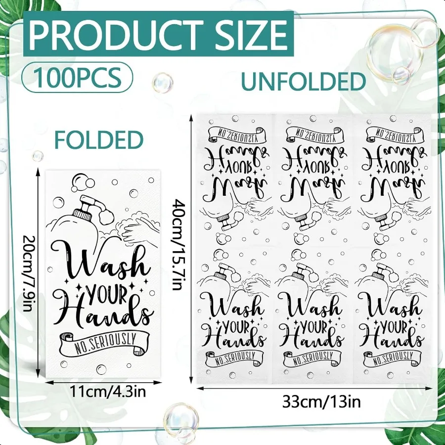 100 Pcs  Hand Towels for Bathroom Paper Towels for Guests 3 Ply Wash Your Hands Bathroom Etiquette Guest Napkins for Powder Roo