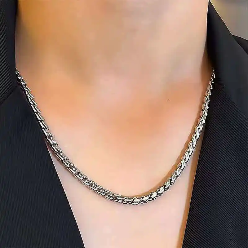 Herren Edelstahl Drachenknochen-Kette, Gedrehte Schuppen-Rundketten-Halskette mit Integriertem Schnappverschluss – Detail 5