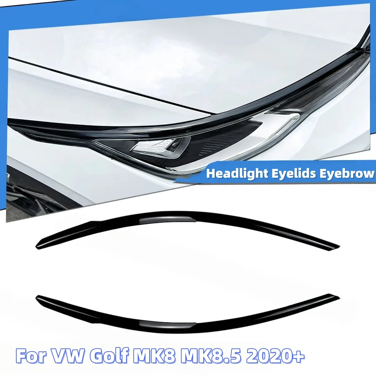 Pair Headlight Eyebrow Eyelid Decor Trim Head Lamp Cover For Volkswagen VW Golf 8 MK8.5 2020+ Glossy Black/Carbon Look