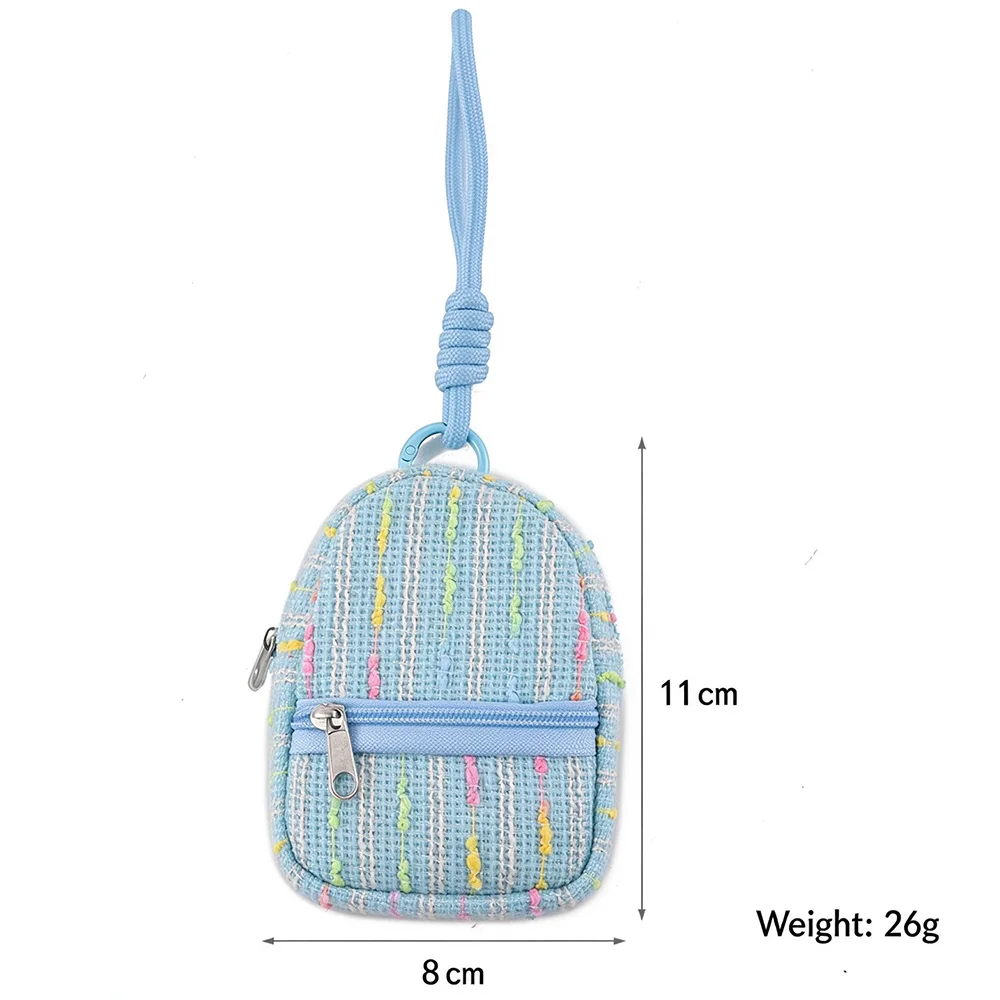 Kawaii Backpack Charm Coin Purse, Textured Tweed Fabric Zipper Wallet, Detachable O-Ring Keychain Small Storage Bag for Women