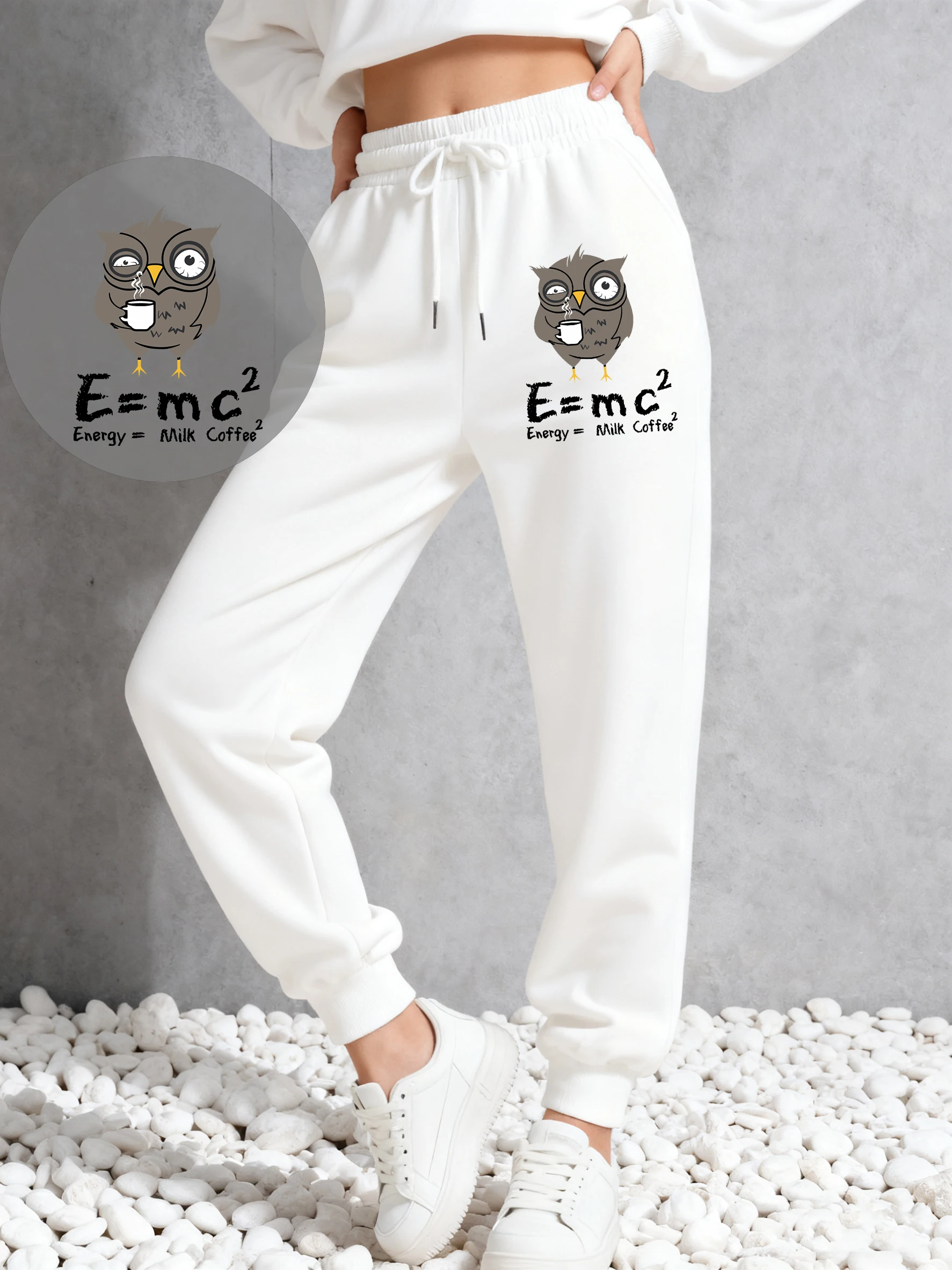 エナジーミルクコーヒー楽しいフォーミュラプリント女性スウェットパンツ巾着ポケットズボンストリート秋パンツマルチカラージョギングパンツ