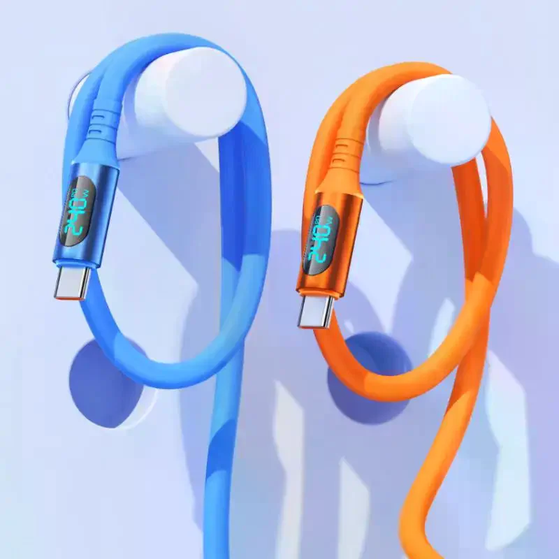 1Pcs 240W USB Type C LED Digital Display Cable 6A USBC To Type C Fast Charging For HUAWEI Charge Cord Accessories