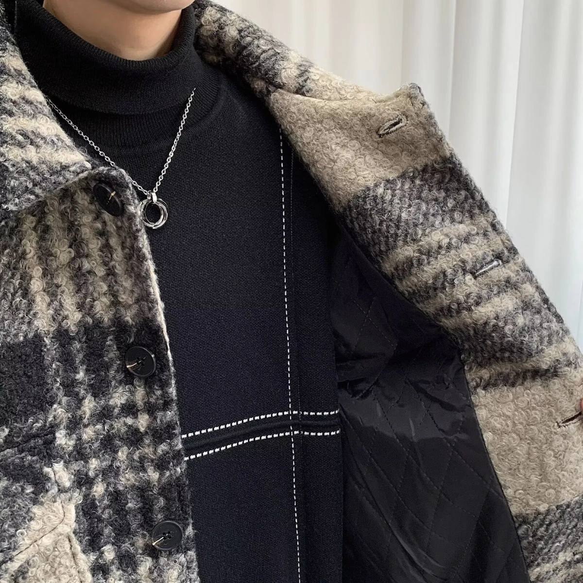 

Thiened клетчатое пальто женское корейское модное теплое шерстяное пальто с лацканами на пуговицах весенне-осеннее сезонное платье