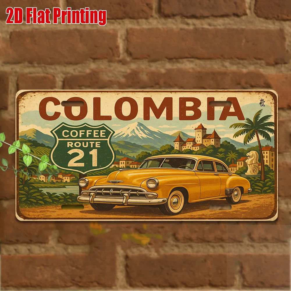 2D Flat, 2D Flat Printing, 1pc, Vintage Metal Sign, for Decorationg Only, Outdoor Wall Art (29.97cm * 14.99cm), COLOMBIA Alum