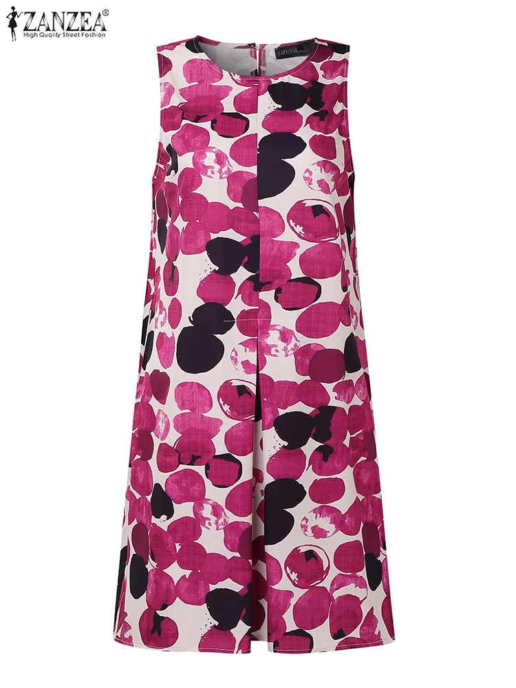 أنيق النساء الدبابات فساتين 2025 ZANZEA الصيف بلا أكمام مطبوعة Sudress موضة فستان مناسبات عادية س الرقبة مطوي Vestidos