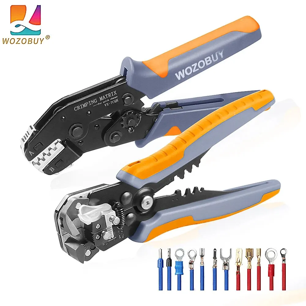 WOZOBUY 7CQK Crimping Tool Set Wire Crimper for Solar PV Connectors,Non-Insulated,DuPont,Ferrule Connectors-8 Inch Wire Stripper