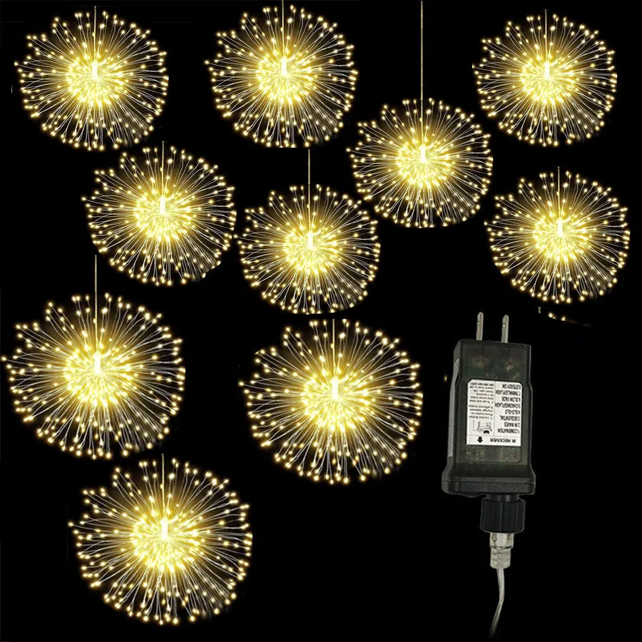 

5/10 IN 1 Starburst Sphere Lights Hanging Firework Lights 8 Modes Waterproof Copper Wire Fairy Light for Patio Parties Decor