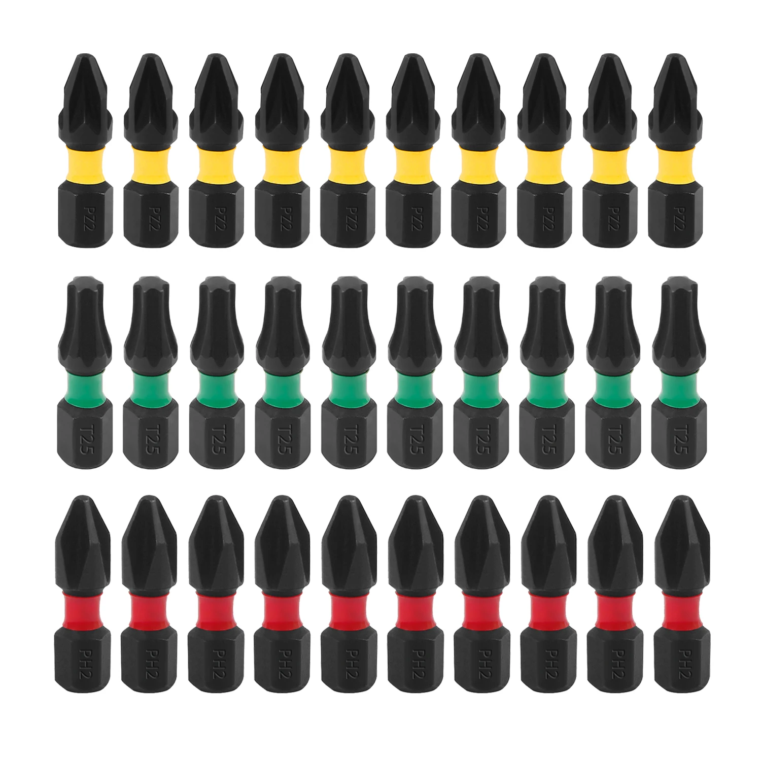 

Набор из 30 ударных бит для шуруповерта (1/4" шестигранный хвостовик, S2, 25 мм) PH2, PZ2, T25 для домашнего ремонта, сборки мебели, автосервиса и DIY-проектов