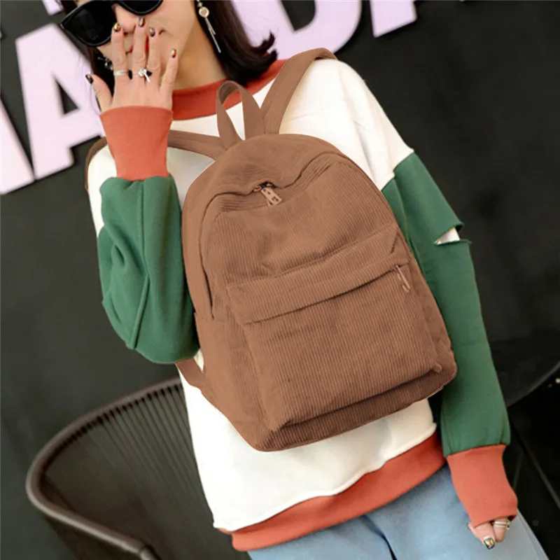 New Style Soft Fabric Backpack Female Corduroy Design School Backpack For Teenage Girls Striped Backpack Women Velvet Screen